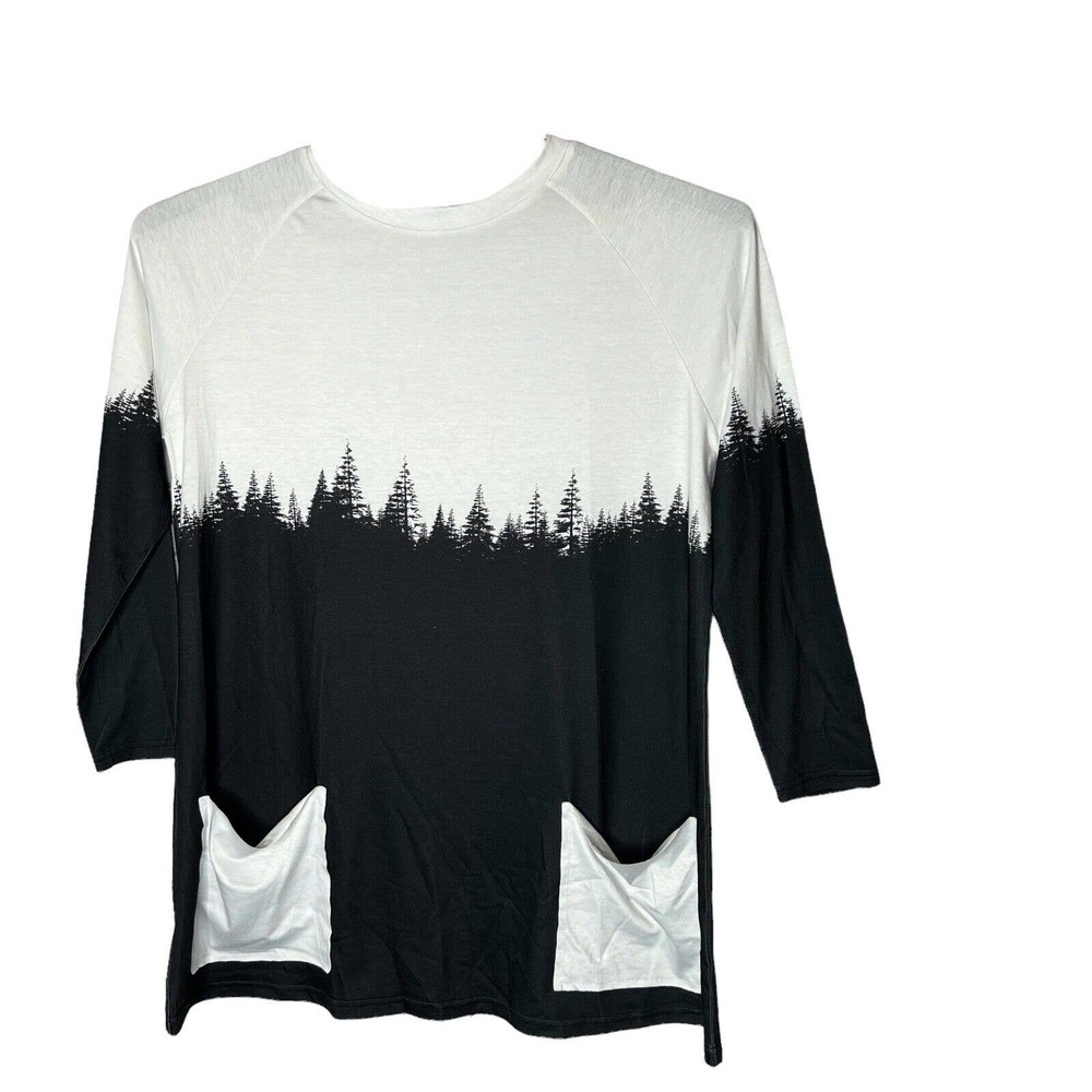 Women Long‎ Sleeve Top Tee Medium Crewneck Tree Artwork Long Sleeve Pockets Lite